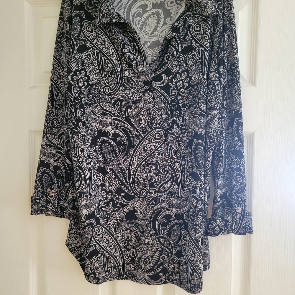 Jones New York Black and White Paisley Blouse